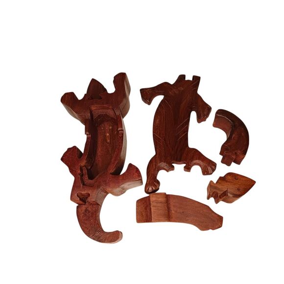Vintage Wood Lizard Puzzle Box Secret Compartment Gecko 8.5" x 3.5" x 2" - Picture 3 of 10